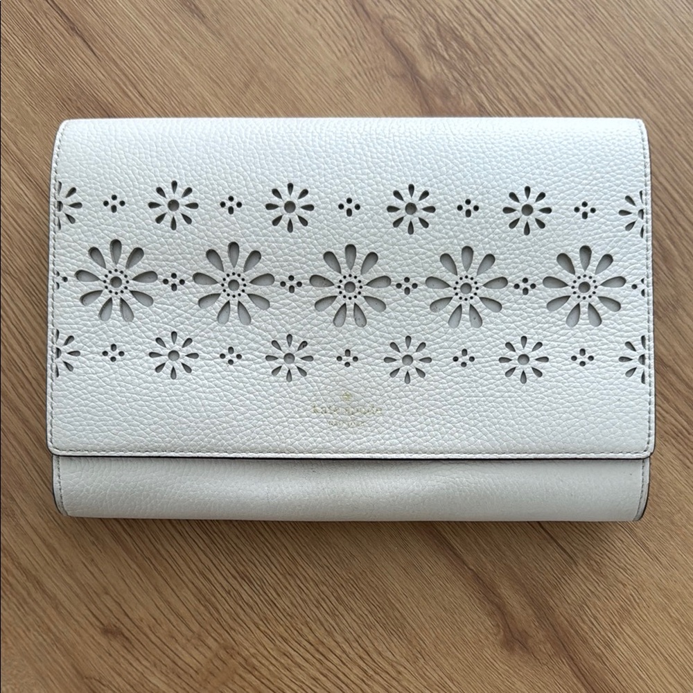 Kate Spade White Floral Cutout Leather Crossbody